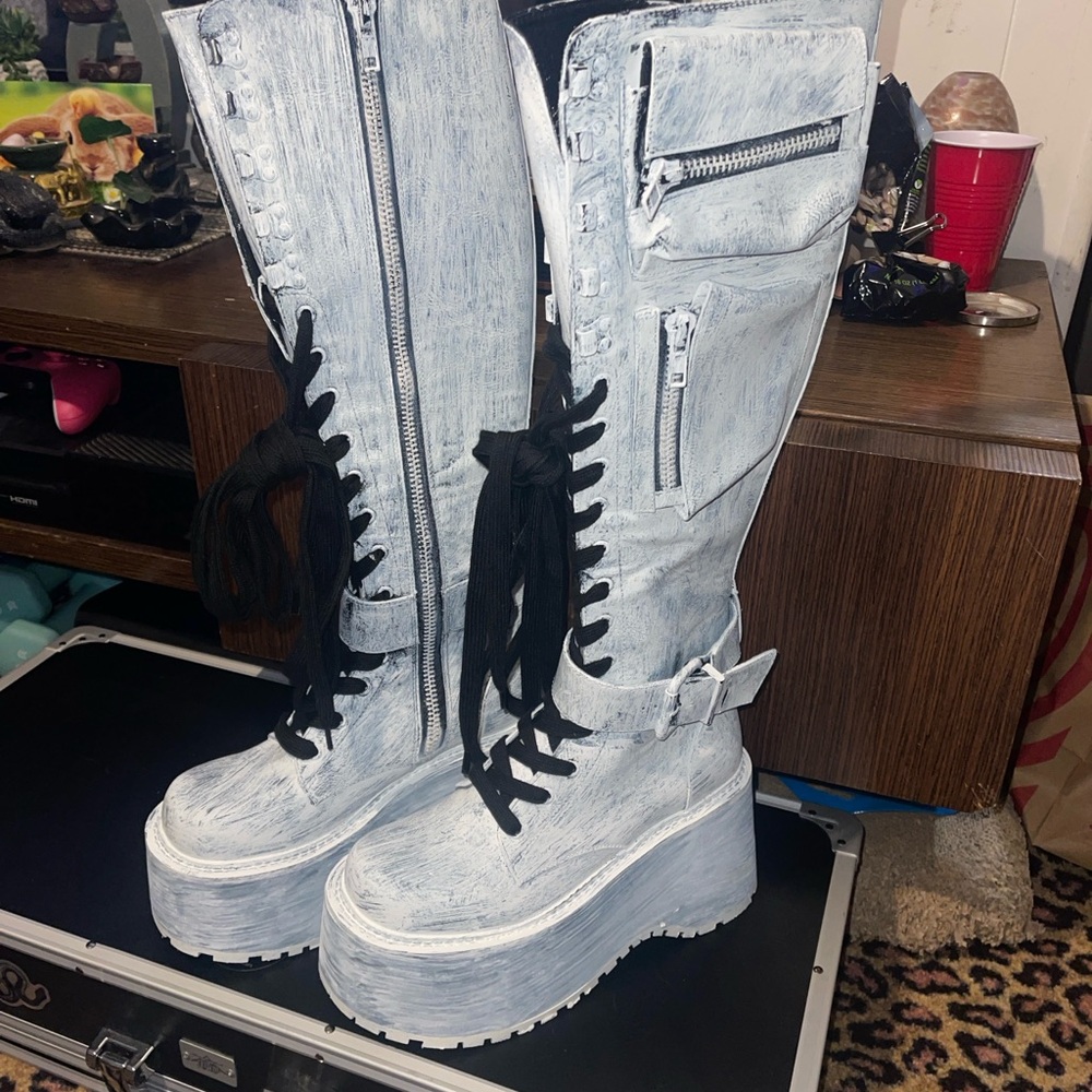 Dolls Kill White Platform Boots with Black Laces